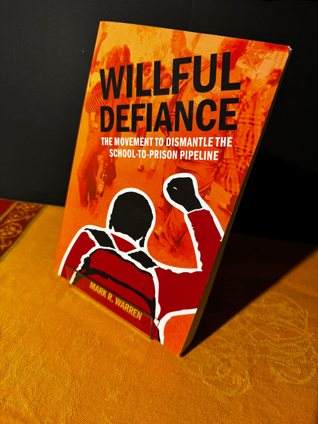 Book titled 'Willful Defiance' on a textured surface